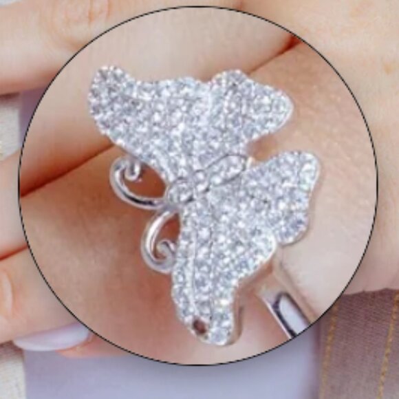 Sterling Silver 925 Rhodium Plated Micro Pave CZ Butterfly Ring - Picture 2 of 4
